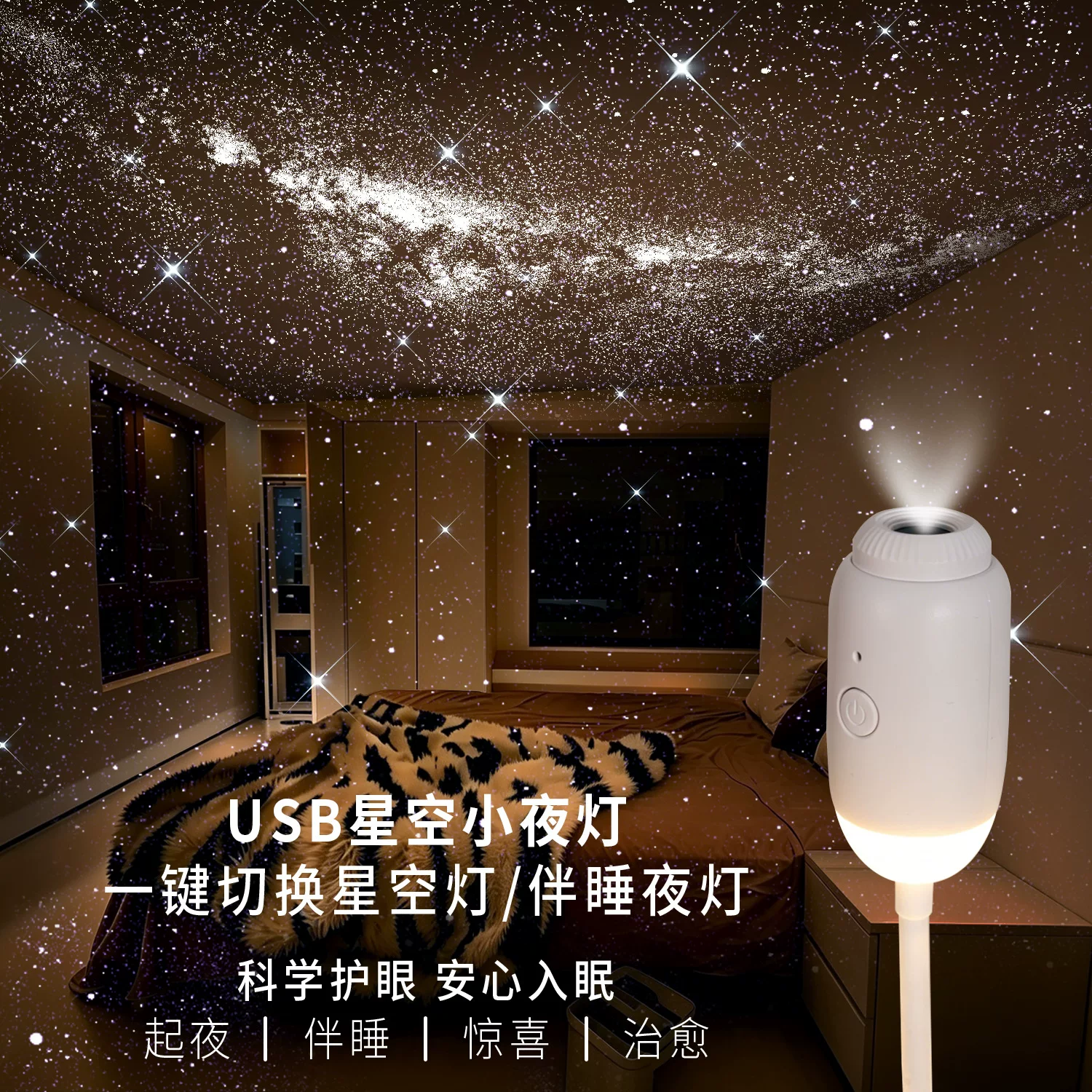 USB Bedroom Car-Mounted Starry Sky Ceiling Light, Starry Sky Projection Lamp, Night Light